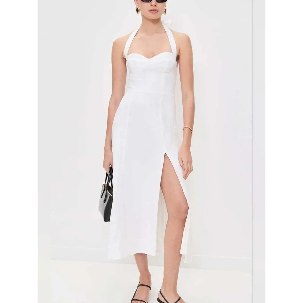 reformation white halter dress Reformation Womens Edessa Halter Dress Ivory Size 8 NEW